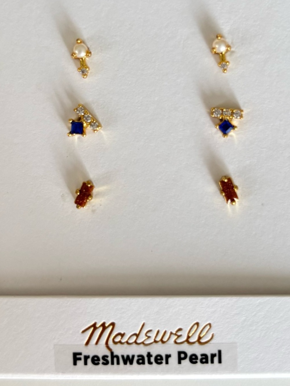 Madewell Gold Freshwater Pearl, Blue and Red Stud Earring Trio Set